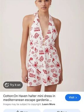 Cotton On White Halter One-Piece with Red Tropical Print